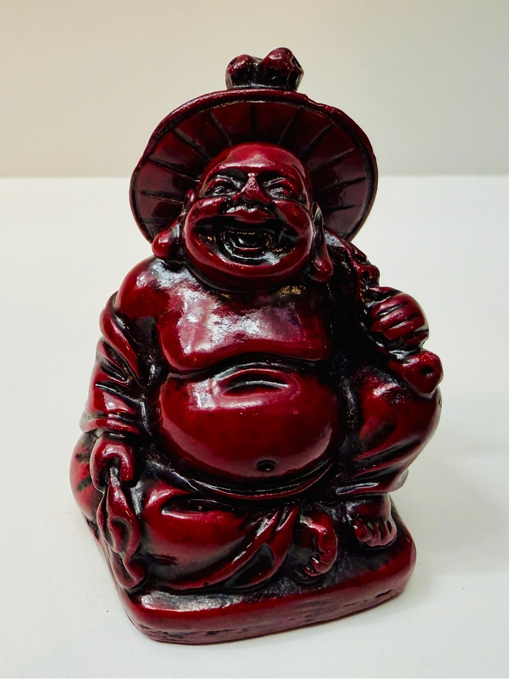 Mini Red Laughing Buddha Figurine Asian Decor